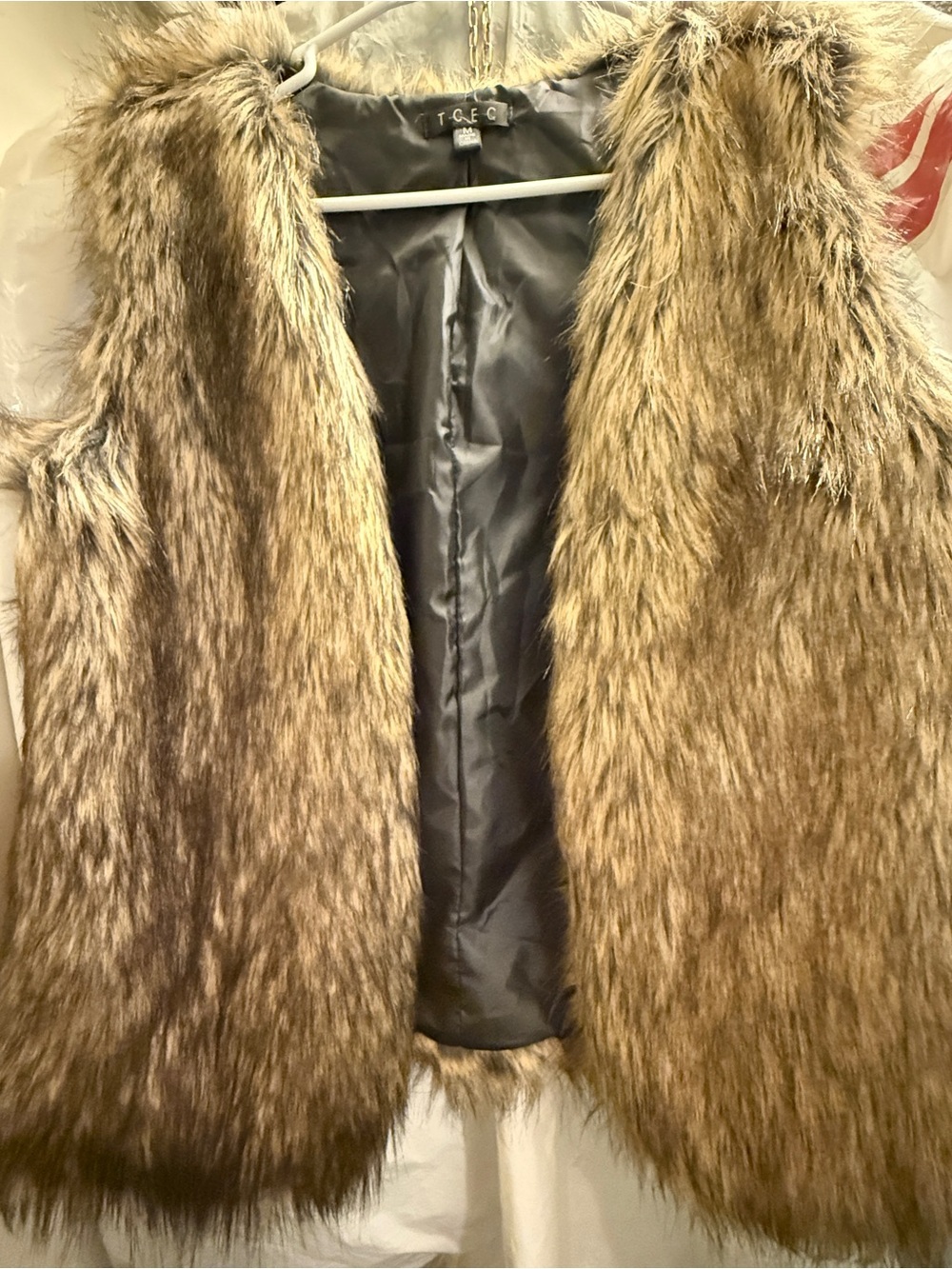 TCEC Faux Fur Vest in Brown with Black Lining